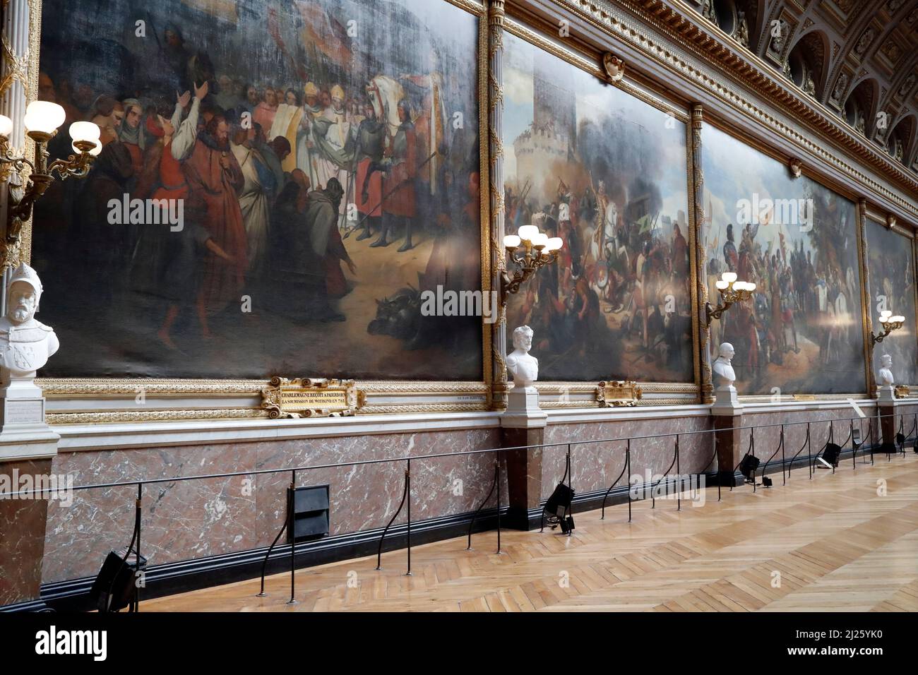 Die Galerie des Batailles im Schloss von Versailles. Stockfoto