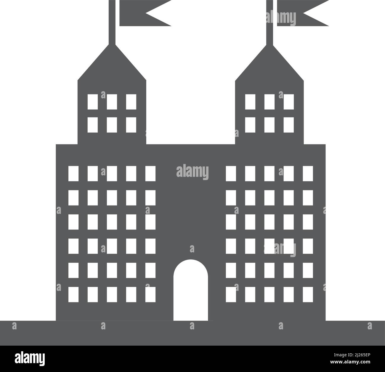 Regierungsgebäude mit wehender Flagge. Fassade der städtischen Architektur Stock Vektor