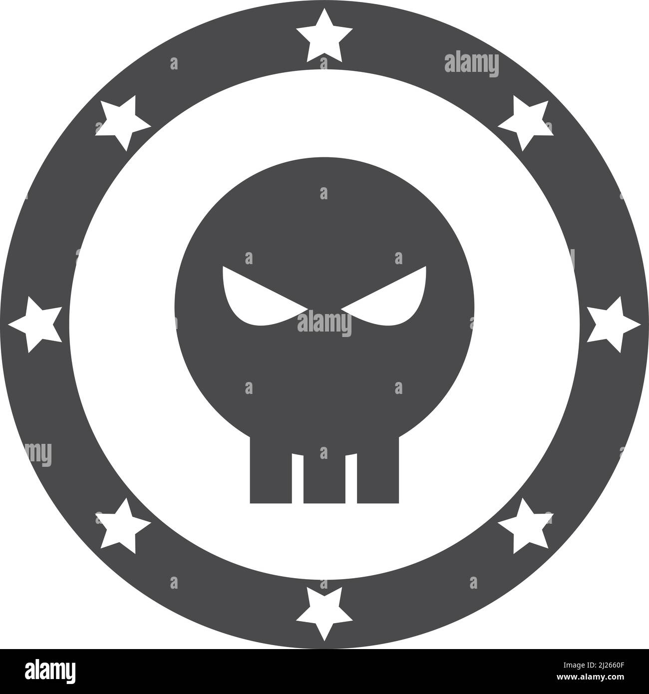 Böses Comic-Emblem. Schwarzes Schild des Superschurken Stock Vektor