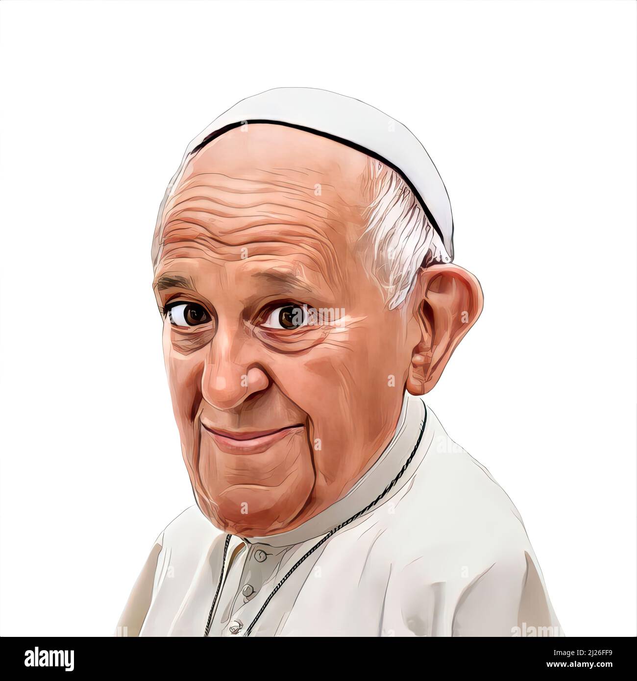 Papst Franziskus, Jorge Mario Bergoglio, Karikaturengesicht, Comic, Cartoon, Traurig, niedergeschlagen Stockfoto