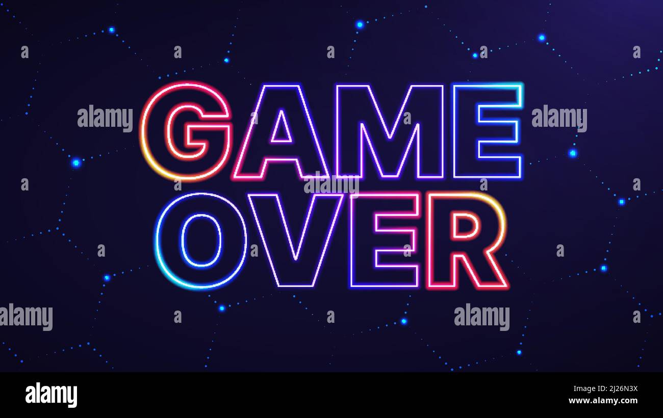 Game over Phrase. Vektor-Illustration von neonfarbenem Text über abstraktem Hexagon-Hintergrund für Ihr Design Stock Vektor