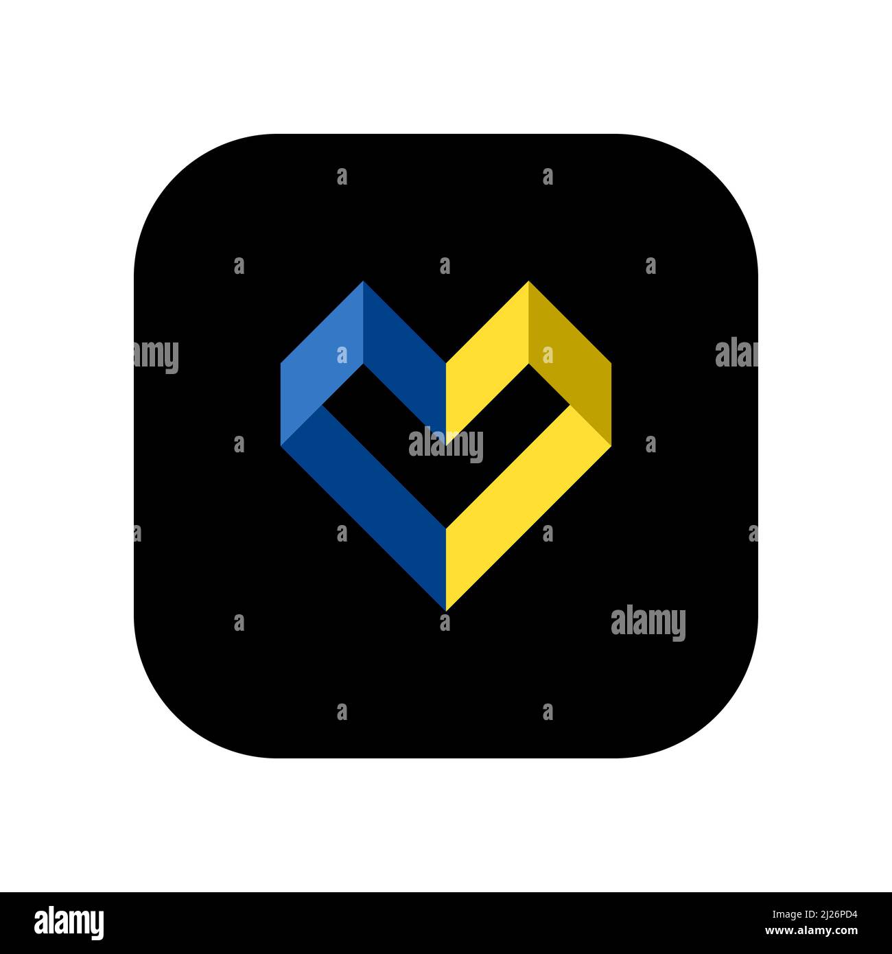 Abstraktes geometrisches Herz in den Nationalfarben der Flagge der Ukraine. Symbol für die Verwendung in Anwendungen verschiedener Gadgets. Flache, minimale Komposition. Stock Vektor