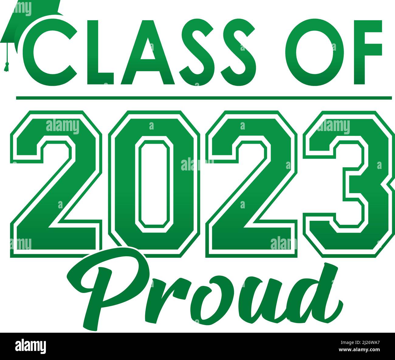 Green Class of 2023 STOLZES Logo mit Graduation Cap Stock Vektor