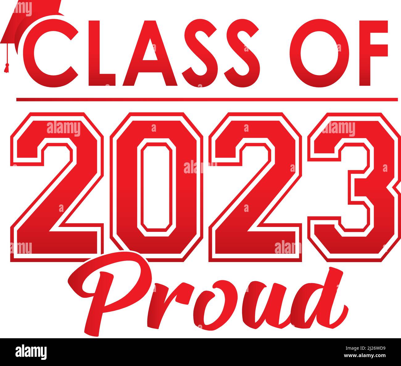 Rotes STOLZES Logo der Klasse 2023 mit Abschlusskappe Stock Vektor