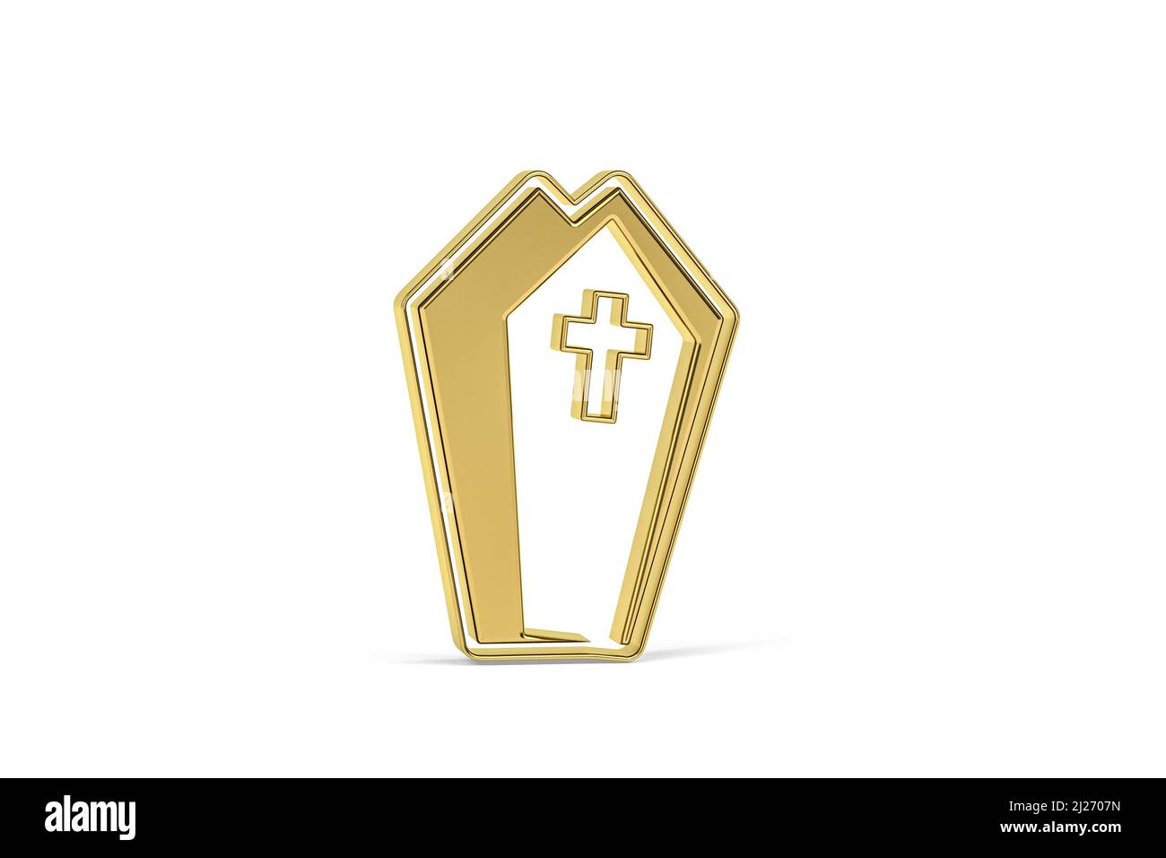 Goldenes 3D Sargsymbol isoliert auf weißem Hintergrund - 3D Render Stockfoto