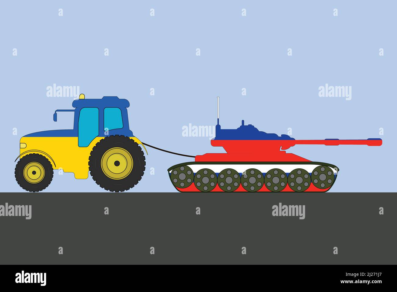 Ukrainischer Traktor schlepper weg eine russische Tank Vektor-Illustration Stock Vektor
