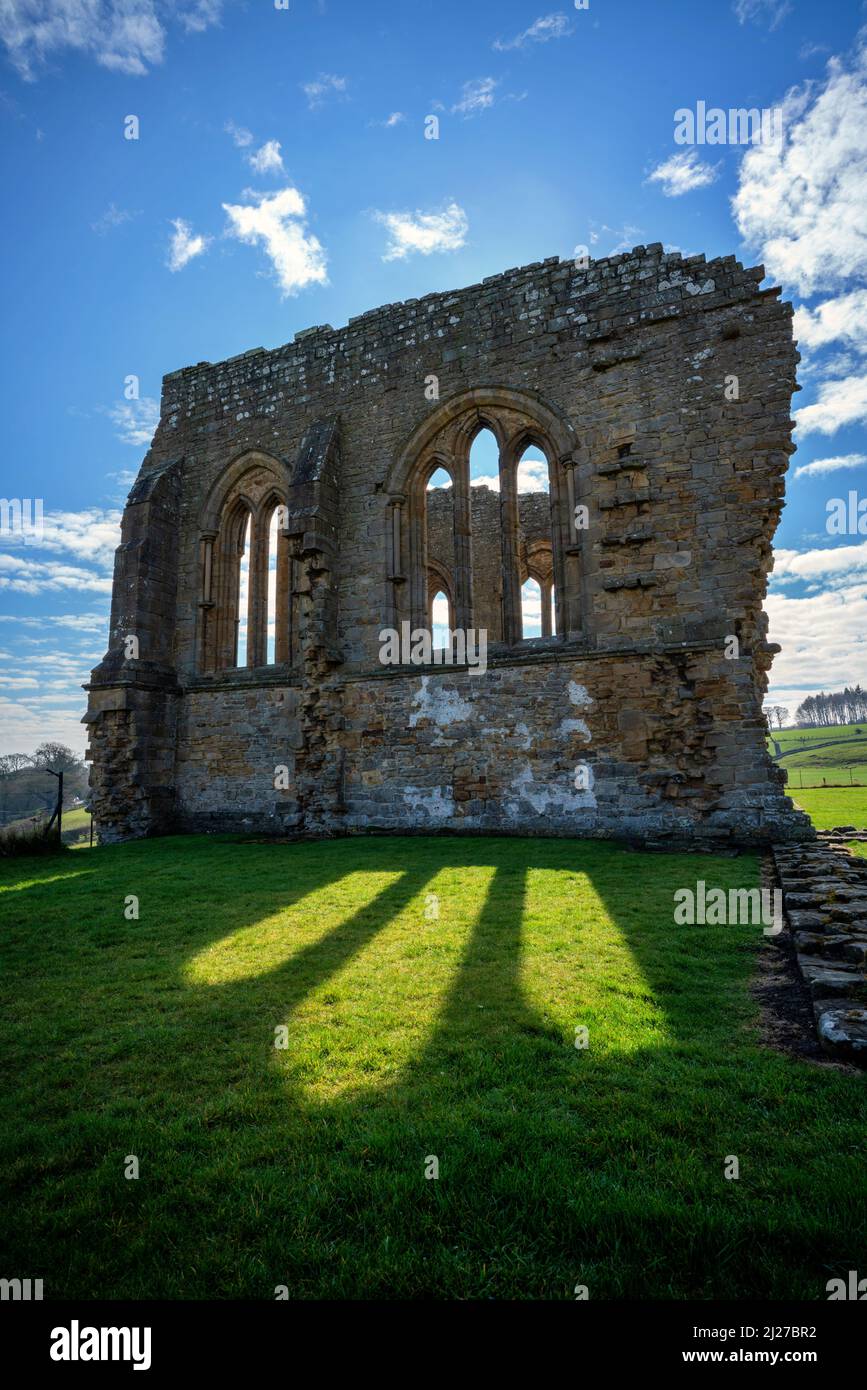 Egglestone Abbey Ruinen am Ufer des River Tees in der Grafschaft Durham Stockfoto