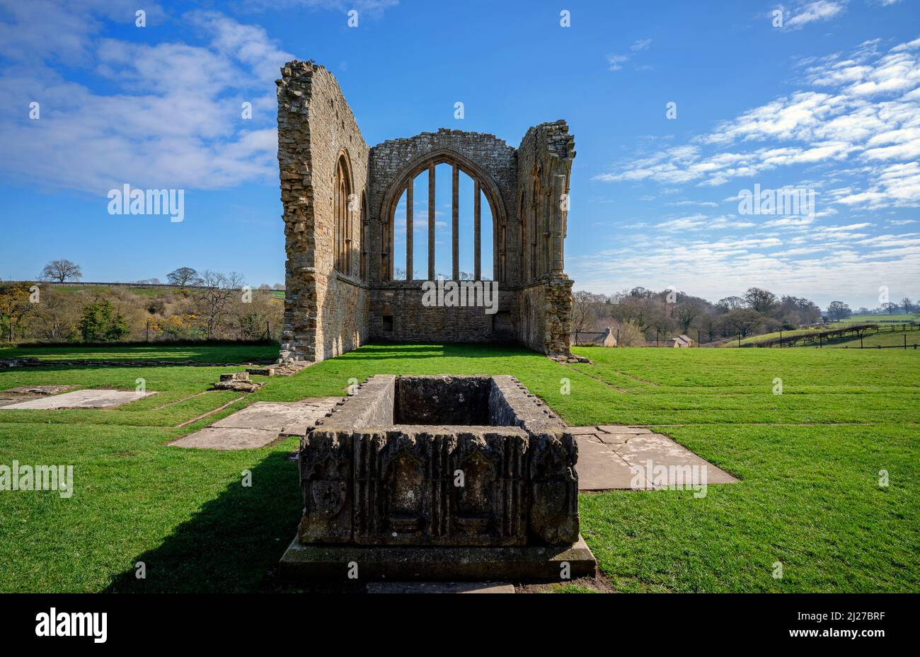 Egglestone Abbey Ruinen am Ufer des River Tees in der Grafschaft Durham Stockfoto