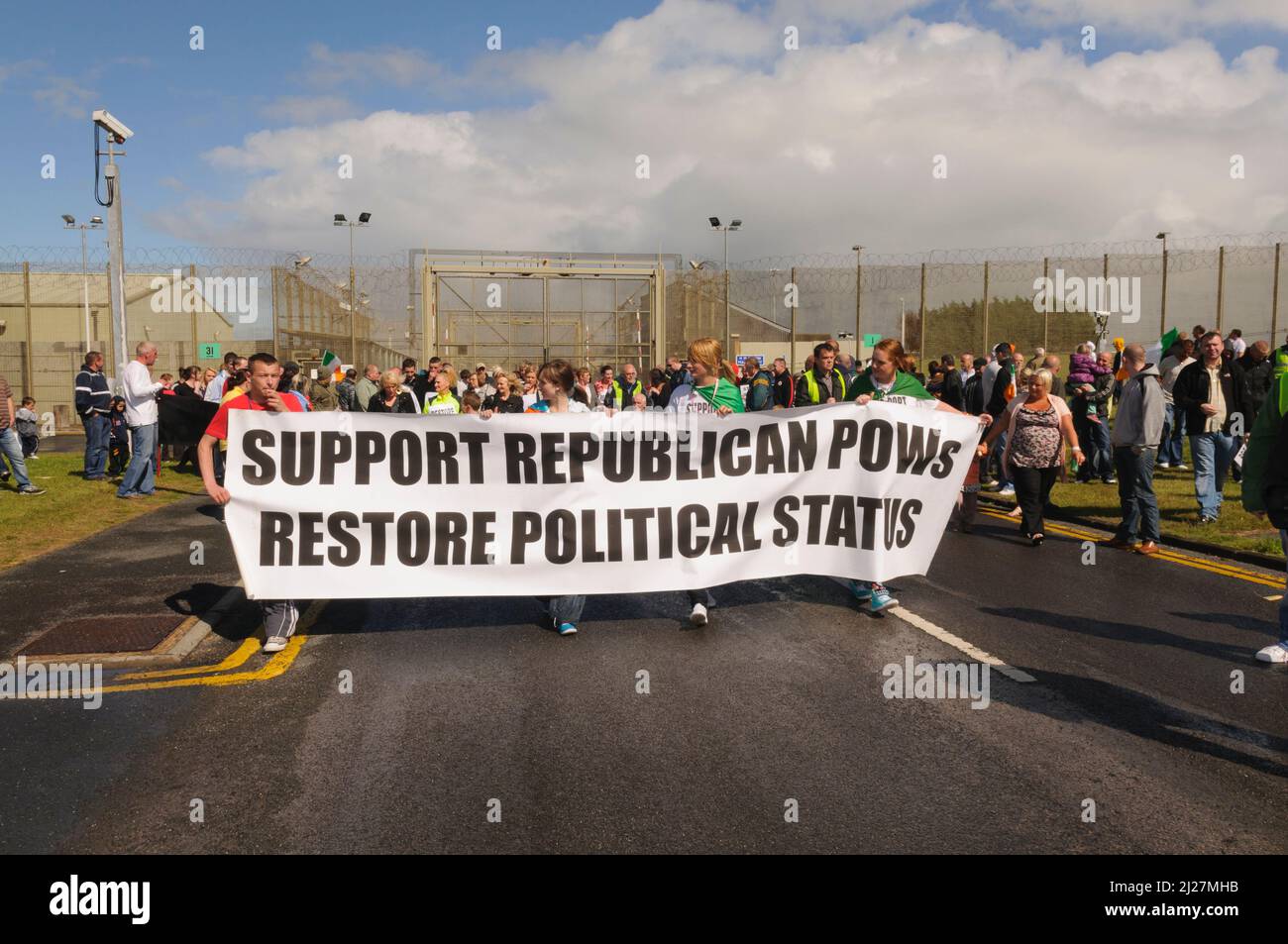04/07/2010, Maghaberry, Lisburn, Nordirland. Die republikanische Gruppe Eirigi demonstriert bei HMP Maghaberry wegen der Haftbedingungen. Stockfoto