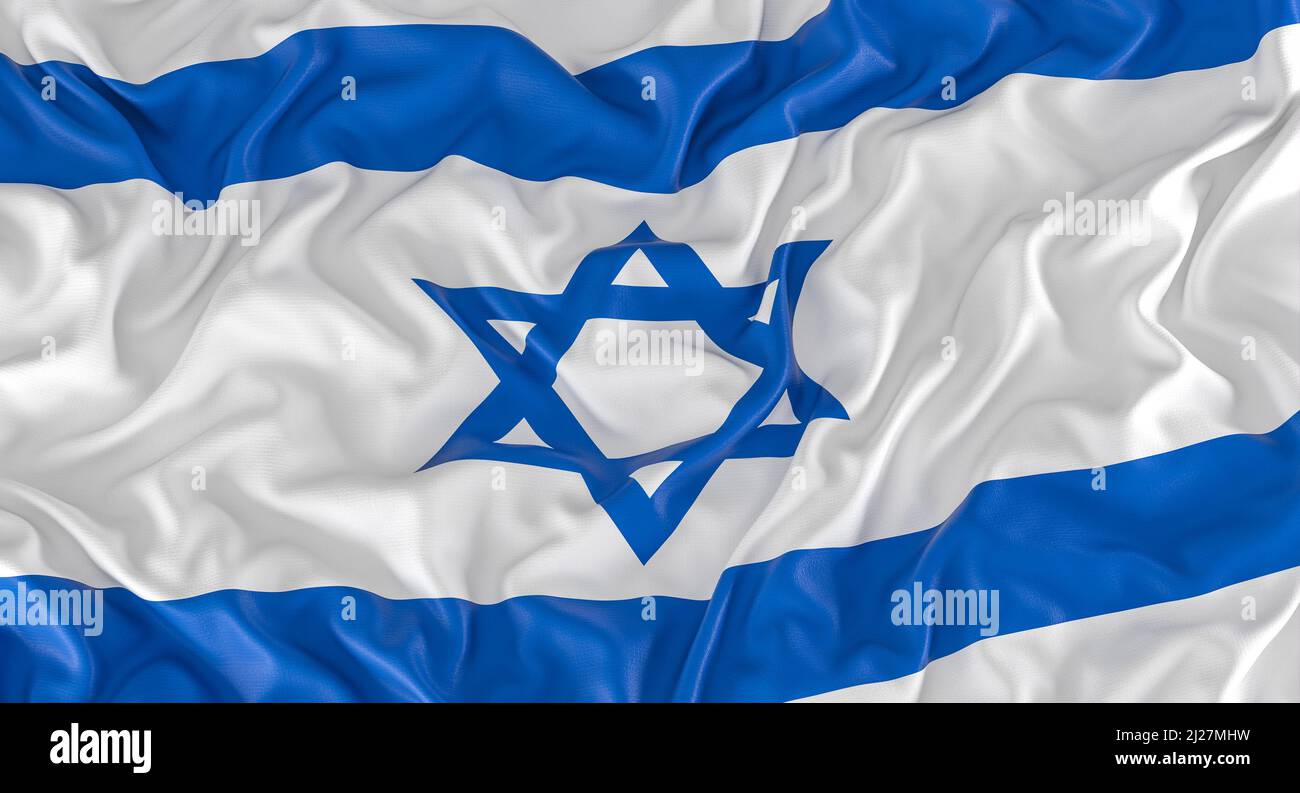 Israelische Flagge mit Falten. 3D Rendern. Stockfoto