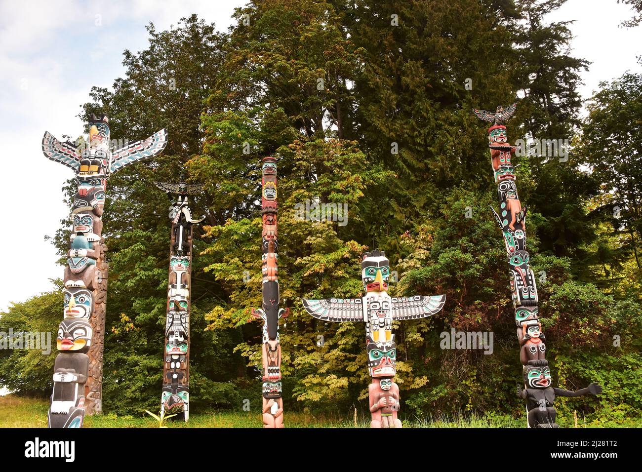 Totem Poles in Victoria, Vancouver Island, British Columbia, Kanada Stockfoto