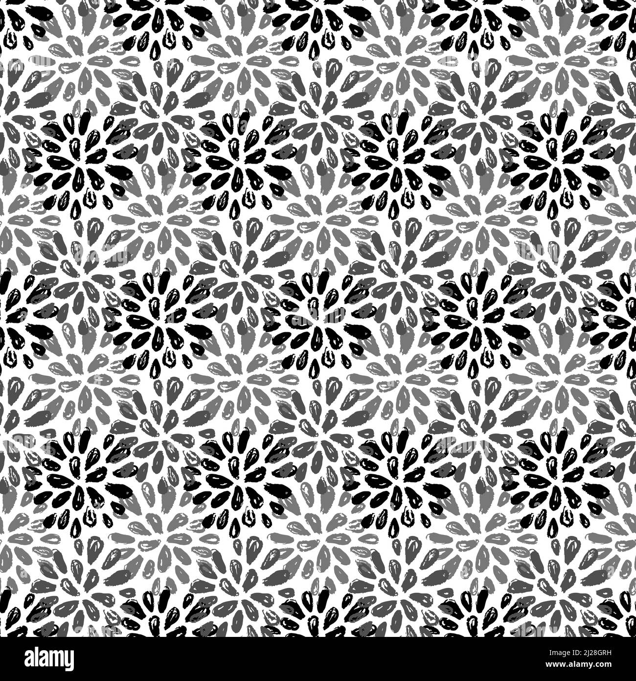 Blühende Dahlia Blume schwarz grau weiß monochrom nahtlose Muster, Textil-und Verpackungsdesign Illustration Stockfoto