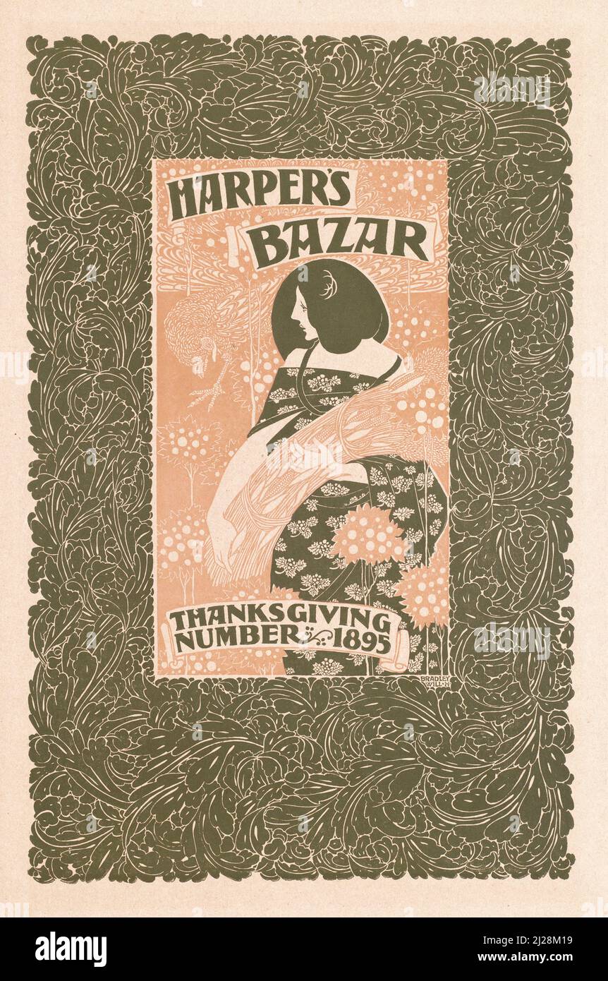 Will Bradley Artwork - Harpers Bazar, Thanksgiving-Nummer, 1895 (1895) American Art Nouveau - Alte und Vintage Poster / Magazincover. Stockfoto