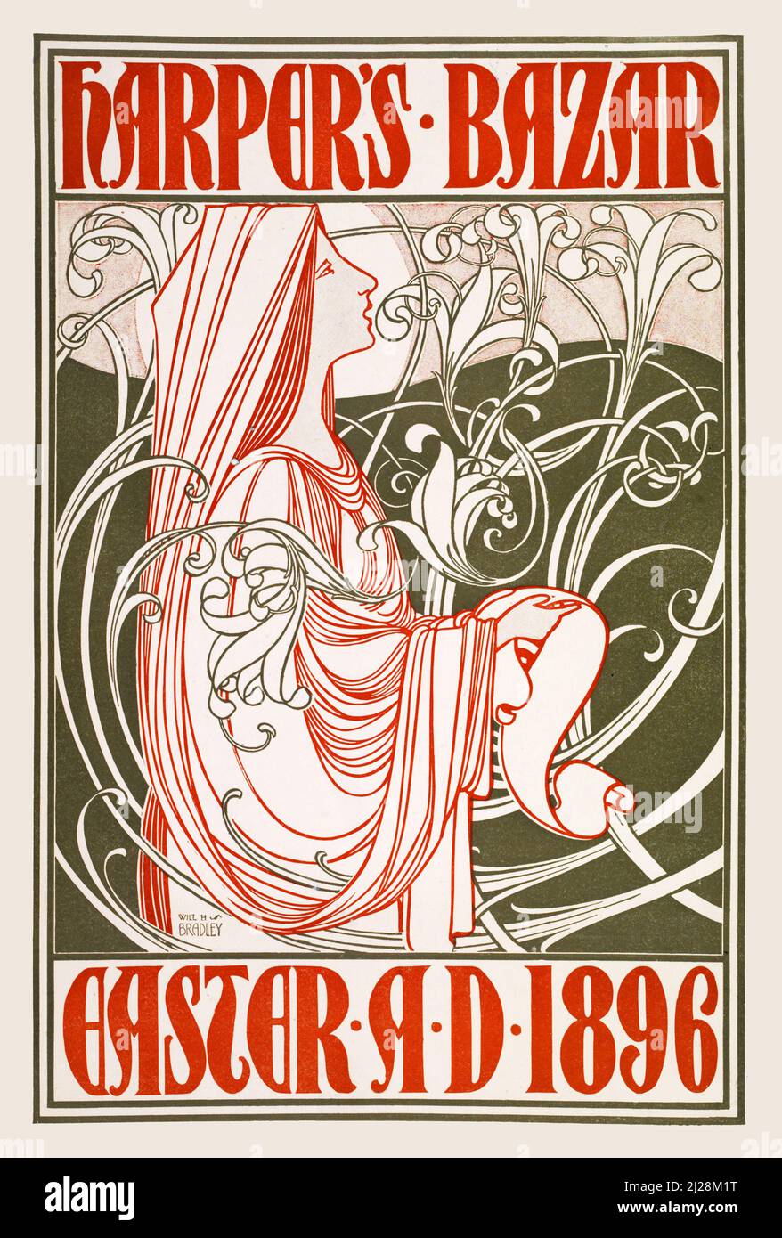 Will Bradley Kunstwerk - Harpers Bazar. Ostern A.D. 1896. (1896) American Art Nouveau - Alte und Vintage Poster / Magazin Cover. Stockfoto