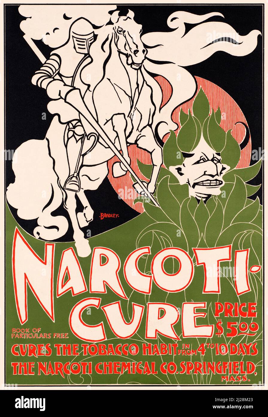 Will Bradley Artwork - Narcoti-Cure (1895) American Art Nouveau - Alte und Vintage Poster / Zeitschriftencover. „Heilt die Tabakgewohnheit“. Stockfoto