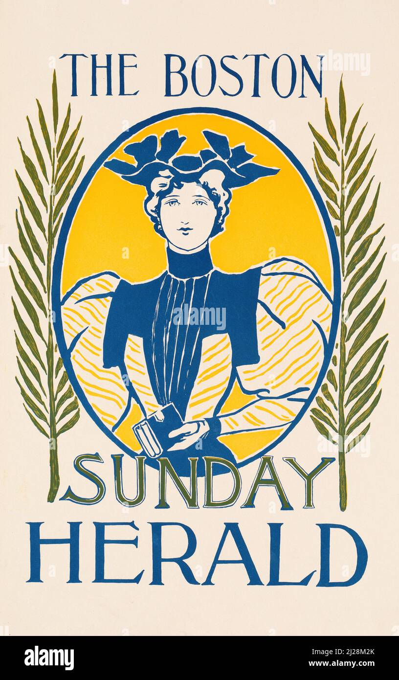 Will Bradley Artwork - The Boston Sunday Herald (ca. 1890s) American Art Nouveau - Alte und Vintage Poster / Magazin Cover. Stockfoto