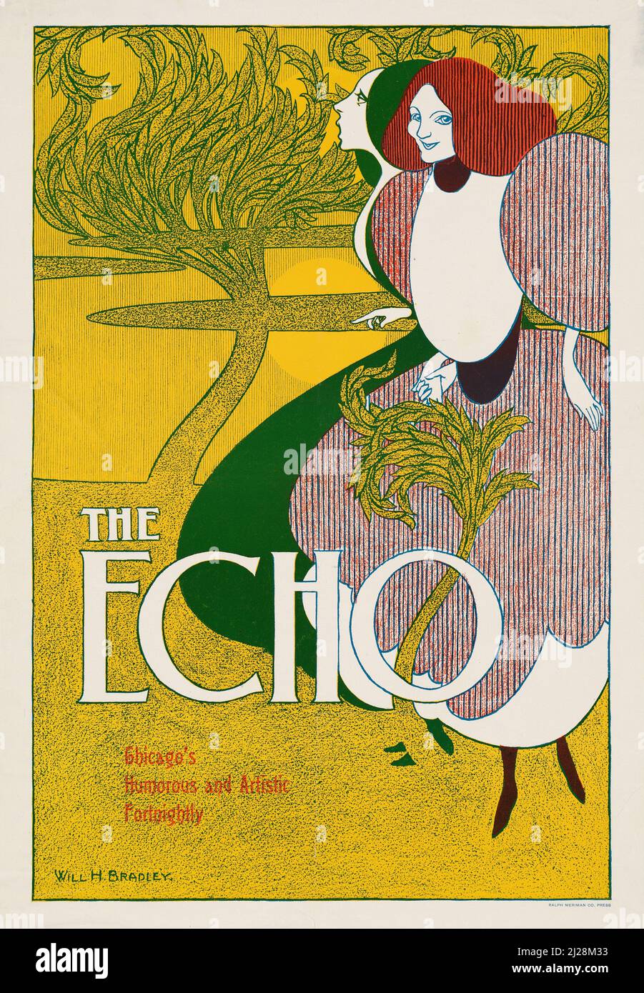Will Bradley Artwork - The Echo - Chicagos humorvolle und künstlerische vierzehn Tage (1895) American Art Nouveau - Alte und Vintage Poster / Magazin Cover. Stockfoto