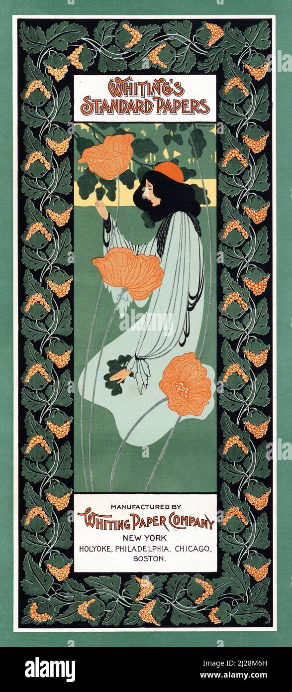 Will Bradley Artwork - Whings Ledger Papers (1895) American Art Nouveau - Altes und Vintage Werbeplakat. Stockfoto