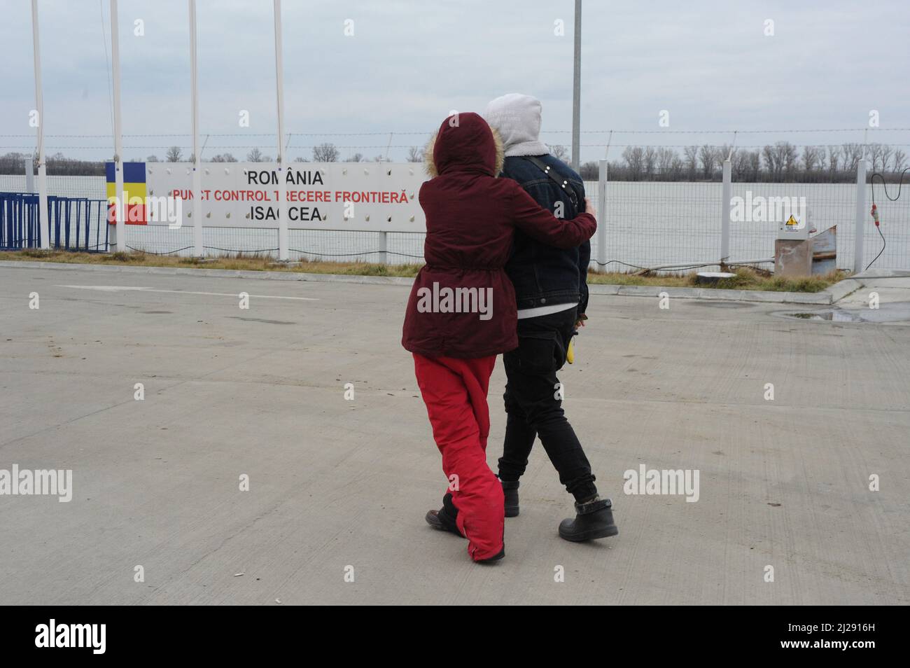 Aufnahme ukrainischer Flüchtlinge am Grenzposten isaccea - rumänien Stockfoto