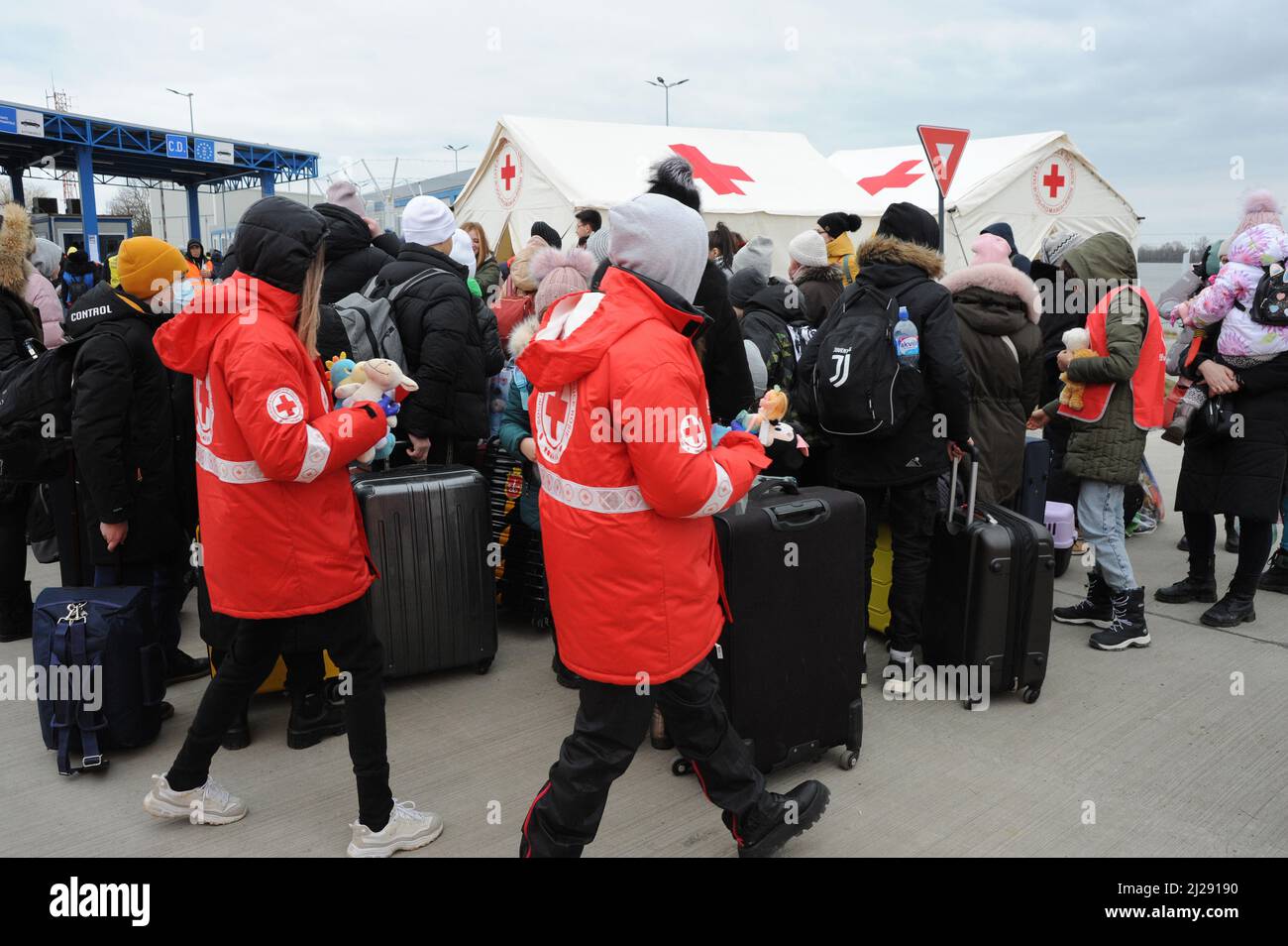 Isaccea Grenzposten - rumänien. Flüchtlinge willkommen ukraine Stockfoto