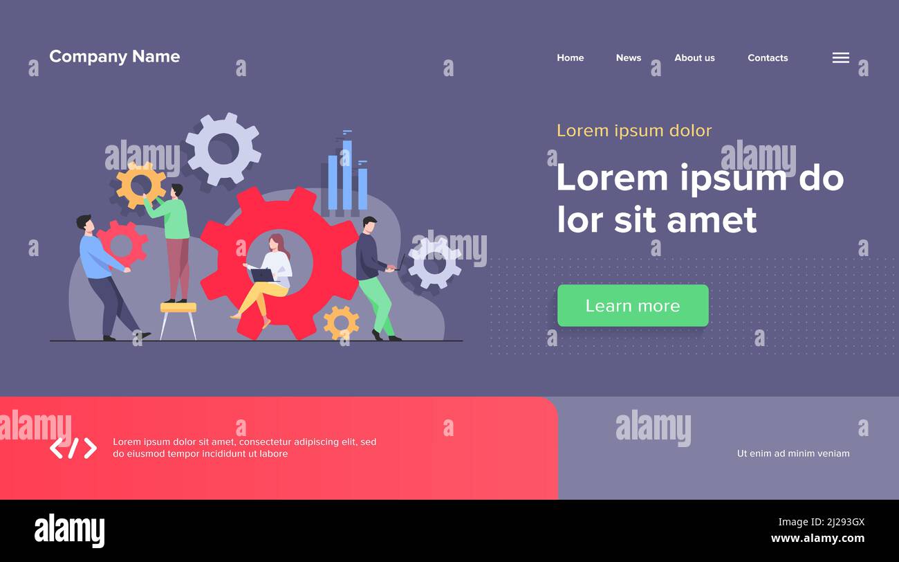 Business-Team arbeitet an Zahnrad-Mechanismus zusammen. Menschen mit Zahnrädern, mit Laptops . Vektordarstellung für Teamarbeit, Technologie, Lösung, e Stock Vektor
