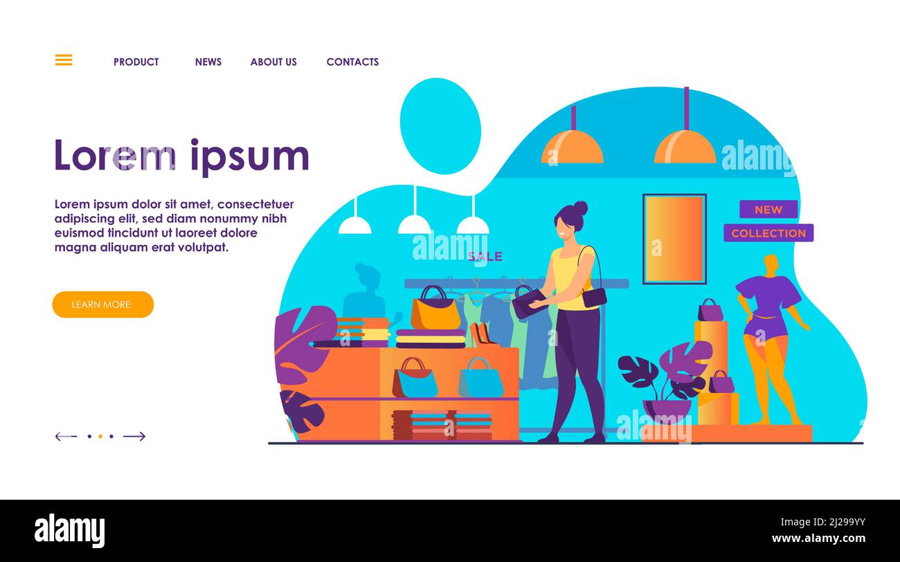 Weibliche Kunden einkaufen im Bekleidungsgeschäft. Frauen wählen Kleidungsstücke, Mode-Accessoires zum Verkauf in der Boutique. Vektorgrafik für Einzelhandelsgeschäft, märz Stock Vektor