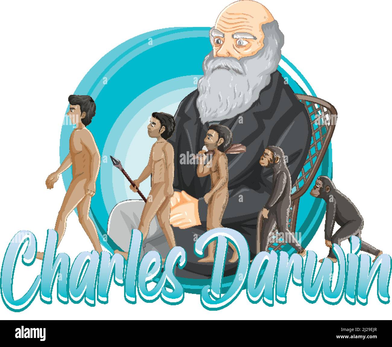 Porträt von Charles Darwin in Cartoon-Stil Illustration Stock Vektor