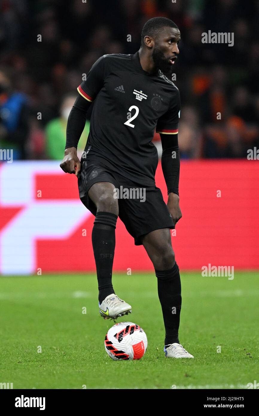 Amsterdam, Niederlande. 29. März 2022. Fußball: Nationalspieler, Niederlande - Deutschland, Johann Cruyff Arena. Der deutsche Antonio Rüdiger in Aktion. Quelle: Federico Gambarini/dpa/Alamy Live News Stockfoto