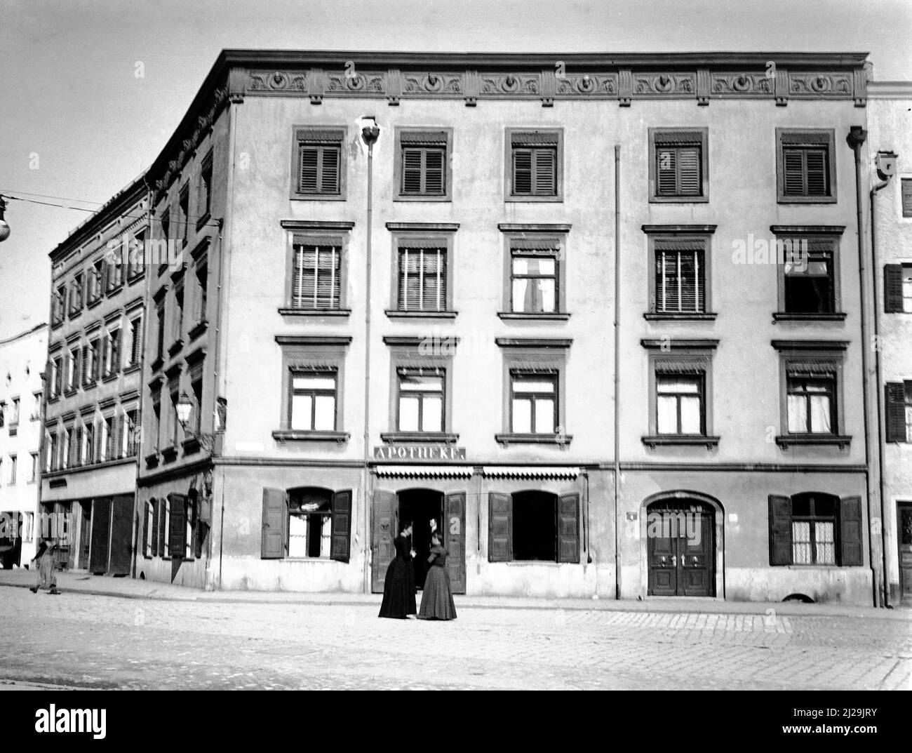 Apotheke Rideresche, Ludwigsplatz, 1905, Rosenheim, historische Fotografie, Oberbayern, Bayern, Deutschland Stockfoto