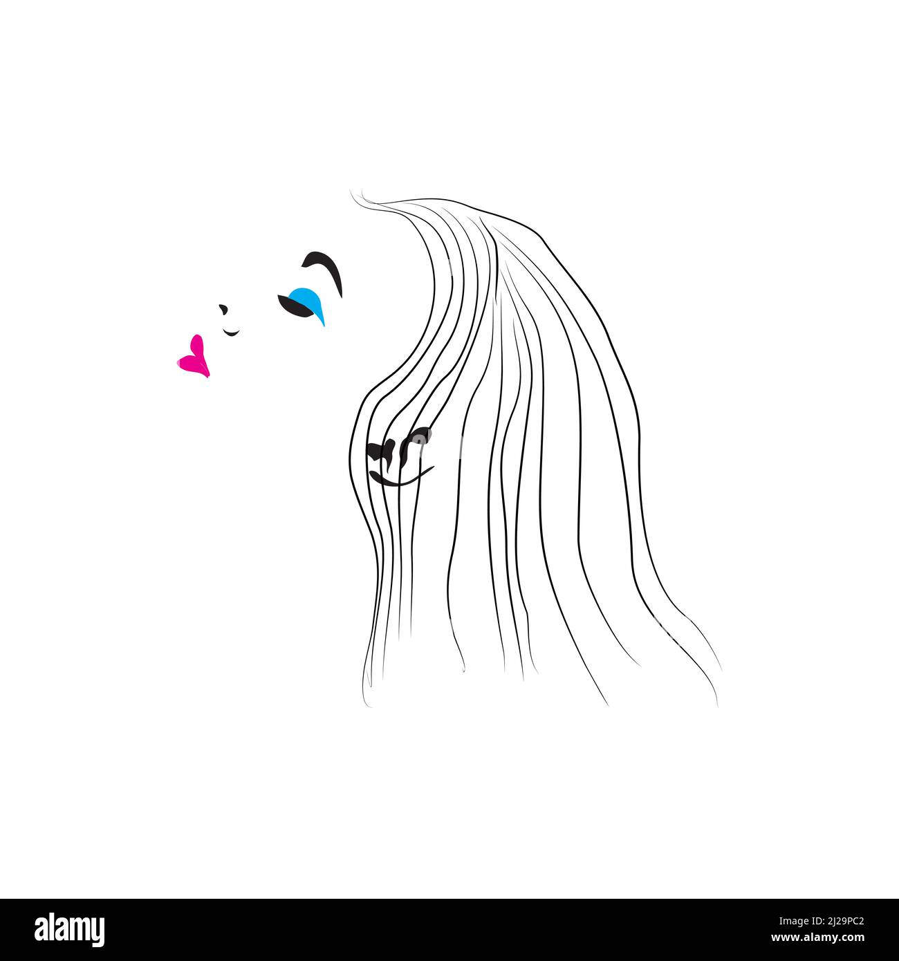 Freihändig Zeichnung Skizze eines schönen Frau Gesicht. Vektorgrafik Stock Vektor