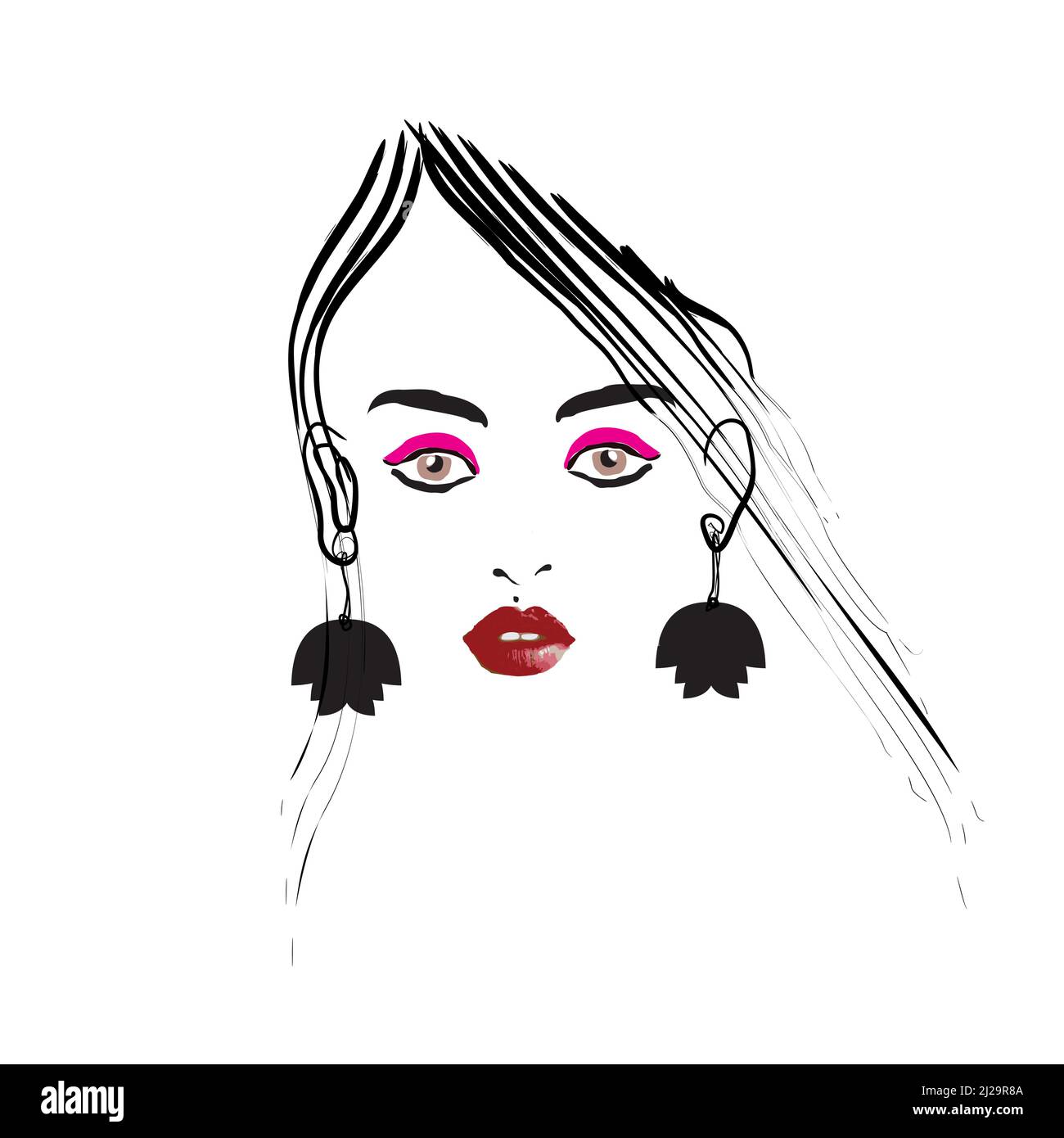 Freihändig Zeichnung Skizze eines schönen Frau Gesicht. Vektorgrafik Stock Vektor