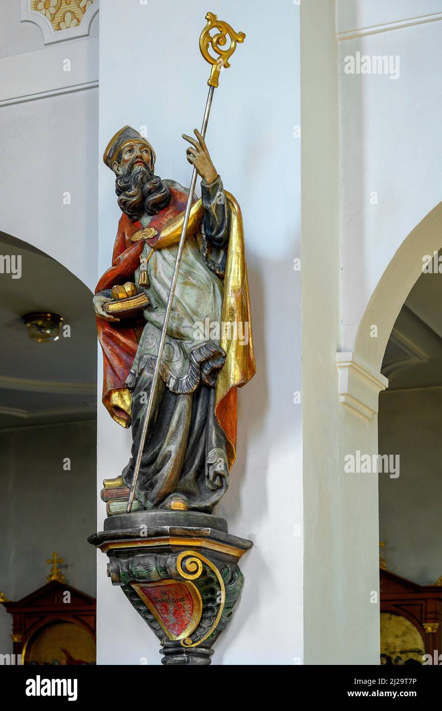 St. Figur, St. Nikolaus, St. Nikolaus, römisch-katholische Stadtpfarrkirche, Immenstadt, Allgäu, Bayern, Deutschland Stockfoto