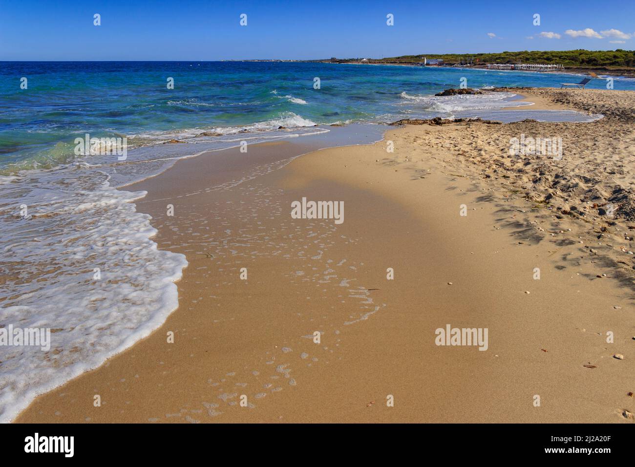 Sommerzeit.die schönsten Sandstrände Apuliens: Naturschutzgebiet Le Cesine. Es ist ein Feuchtgebiet von internationaler Bedeutung. Stockfoto