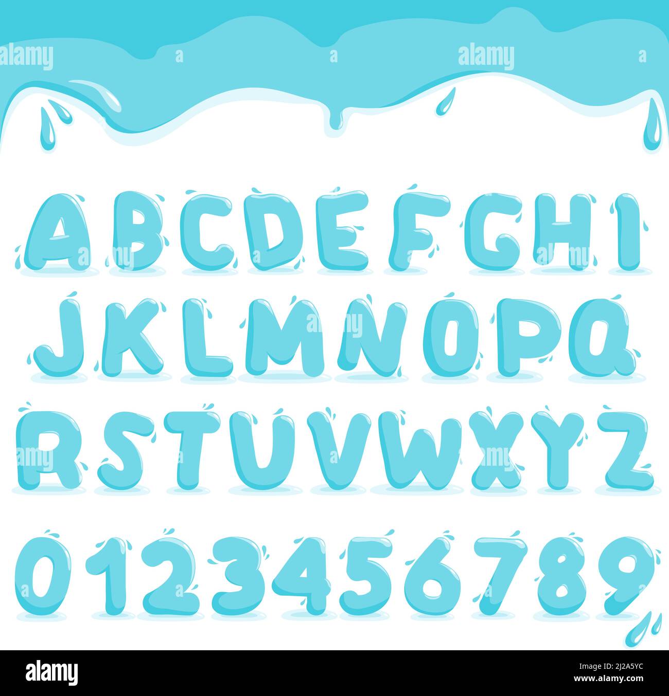 Wasserschrift oder Schrift Alphabet mit flssigen Buchstaben und Zahlen.  Vektorgrafik Stock-Vektorgrafik - Alamy