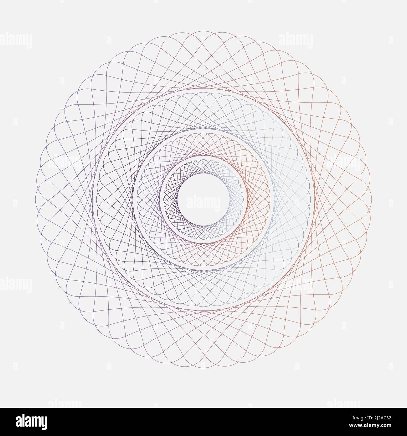 Abstraktes Spirograph-Element auf schwarzem Hintergrund. Design für Banknote, Diplom, Zertifikat, Note, Währung, Gutschein- und Gelddesign. Stockfoto