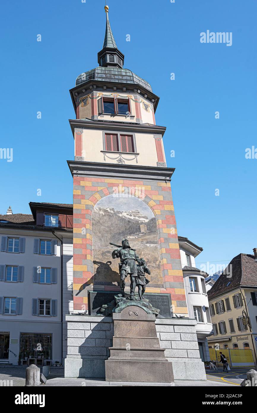 Wilhelm Tell-Denkmal, Altdorf, Schweiz Stockfoto