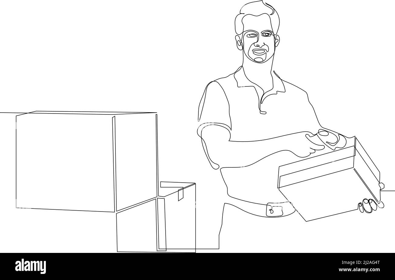 Manuelles Scannen von Workers Paket in der Warehous Stock Vektor