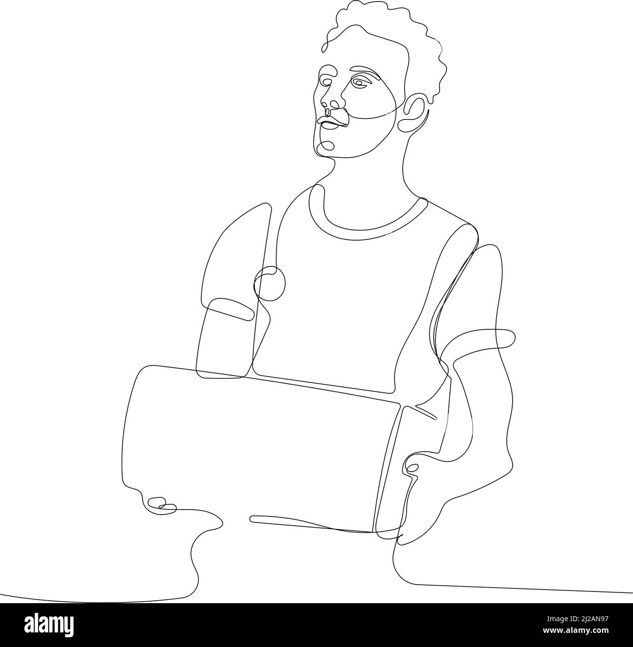 Delivery guy Angestellter Mann in roten Mütze weißen T-Shirt Stock Vektor