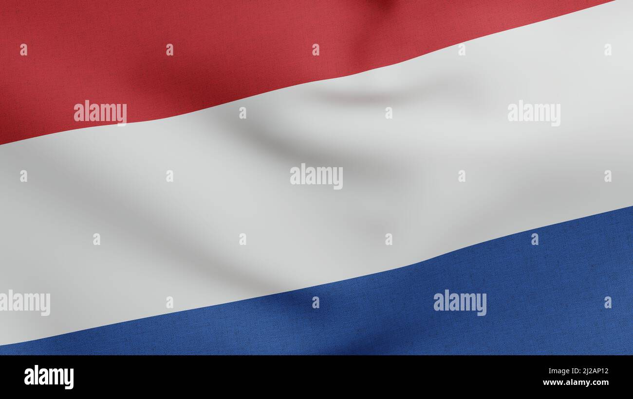 Nationalflagge der Niederlande winkt 3D Render, Holland Tricolor Flagge, de Nederlandse vlag, Königreich der Niederlande Flagge Holländisch Stockfoto