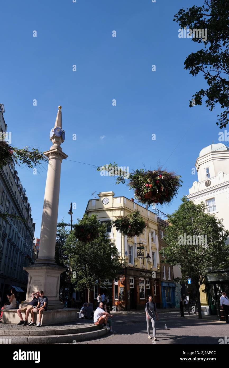 Blick auf die Sieben Dialen im West End, London, Großbritannien Stockfoto