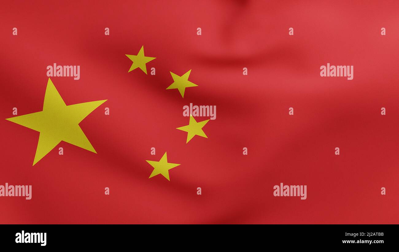 Flagge Chinas winkt 3D Render, nationale Flagge der Volksrepublik China, fünf-Sterne-rote Flagge, Chinesische kommunistische Revolution Stockfoto