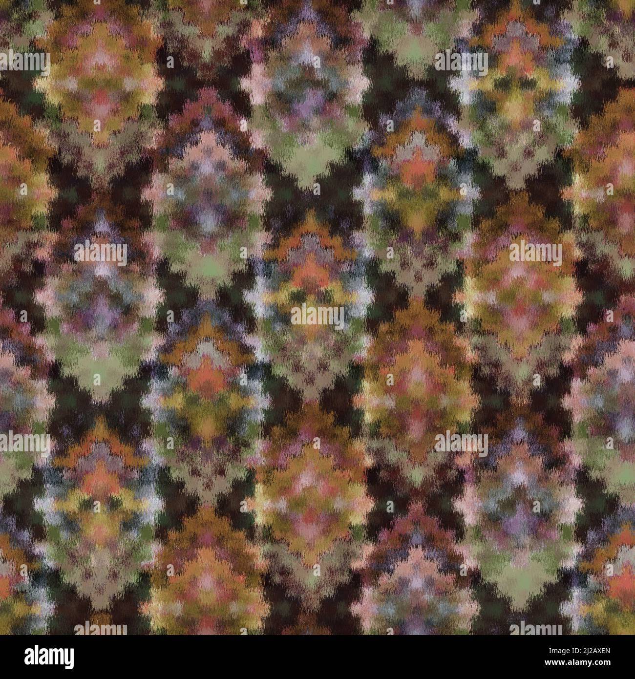 Nahtloses Digital Multicolor African Teppich Muster Diamant-Design mit Textur und Ikat-Stil. Traditionelles orientalisches Musterdesign mit traditionellem Motiv. Stockfoto