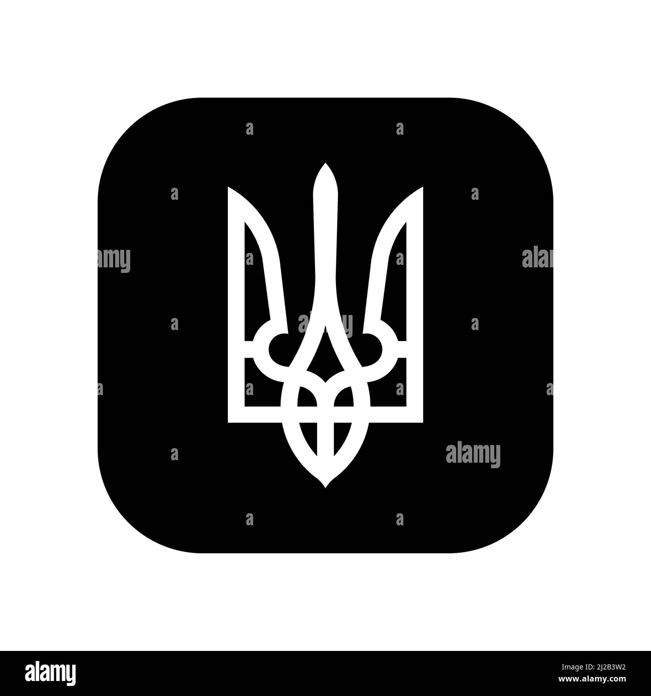Symbol für die Verwendung in Anwendungen verschiedener Gadgets. Staatswappen der Ukraine. Weißer Dreizack. Flache, minimale Komposition. Stock Vektor