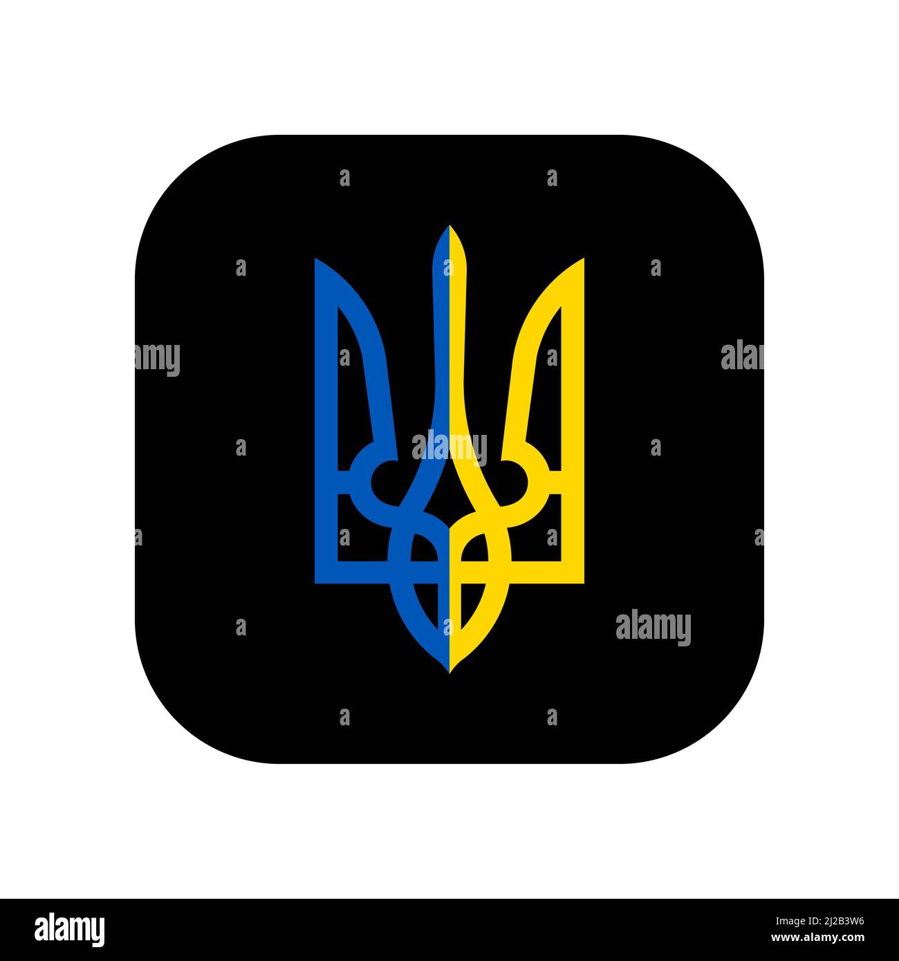 Symbol für die Verwendung in Anwendungen verschiedener Gadgets. Staatswappen der Ukraine. Trident in Nationalfarben. Flache, minimale Komposition. Stock Vektor
