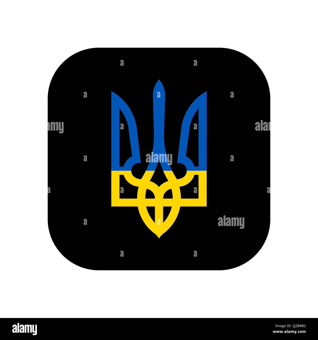 Symbol für die Verwendung in Anwendungen verschiedener Gadgets. Staatswappen der Ukraine. Trident in Nationalfarben. Flache, minimale Komposition. Stock Vektor