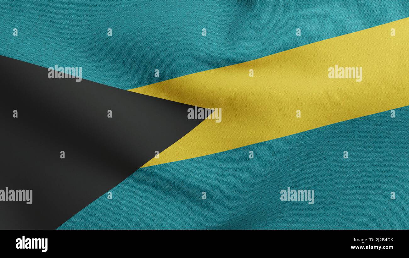 Flagge des Commonwealth of the Bahamas winving 3D Render, Flagge Bahama Islands, Flagge Bahamas Textil Stockfoto
