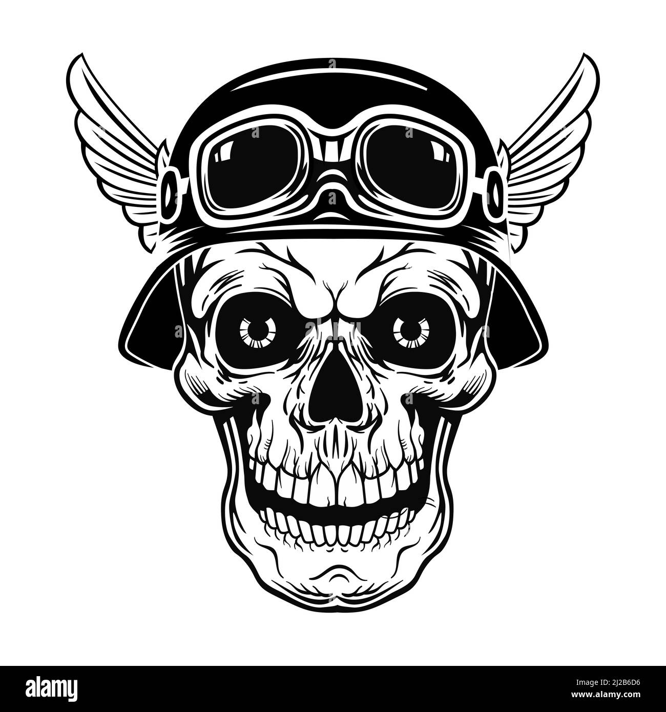 Retro Schädel in Helm mit Flügeln Vektor-Illustration. Vintage toter Kopf des Soldaten. Tattoo-Design und Rebel Community-Konzept kann für retro te verwendet werden Stock Vektor