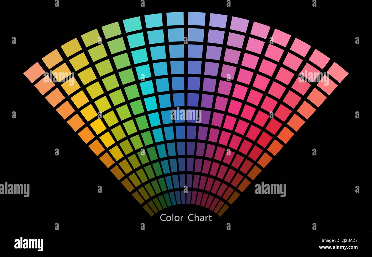 Farbdiagramm Designer-Tool Textur Muster Hintergrund. Farbpalette. Farbtöne der Tabelle. Farbharmonie. Trendfarben. Vektorgrafik auf Schwarz Stock Vektor