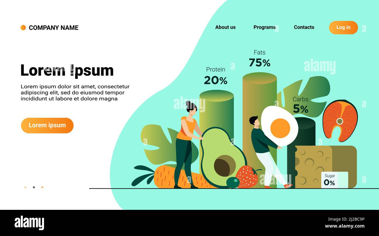 Winzige Menschen, die Lebensmittel für ketogene Ernährung isoliert flache Vektor-Illustration. Cartoon Charakter Fasten mit Keto. Ernährung und gesunde Ernährung c Stock Vektor
