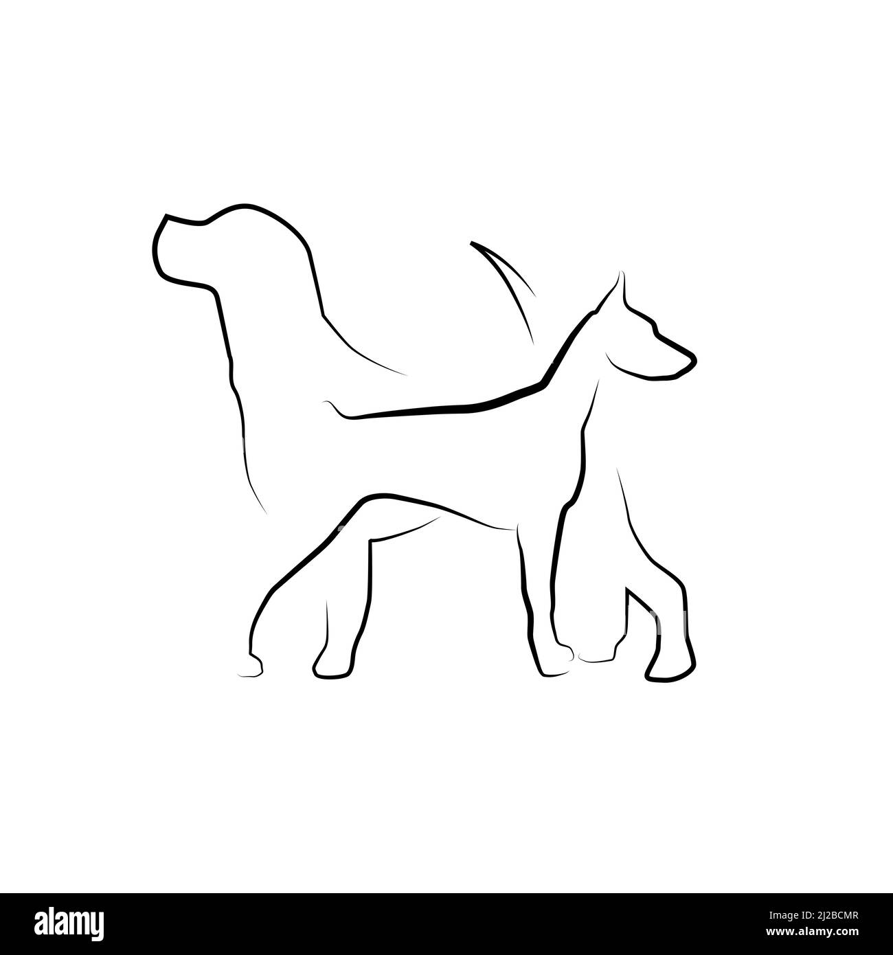 Zwei Hunde in Silhouette in linearer Form. Vektorvorlage. Stock Vektor